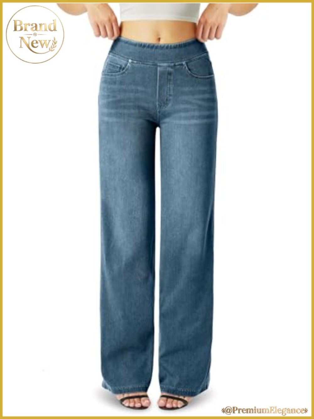 High Waisted Wide Leg Jeans for Women Stretch Knit Denim Straight Leg